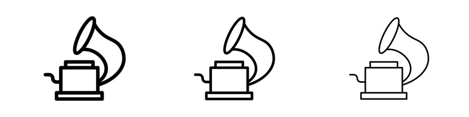 Gramophone icons in flat style. line art. vector illustration
