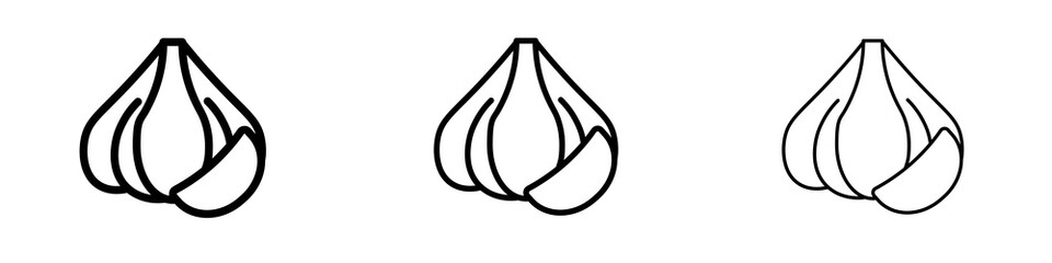 Garlic icons in flat style. line art. vector illustration