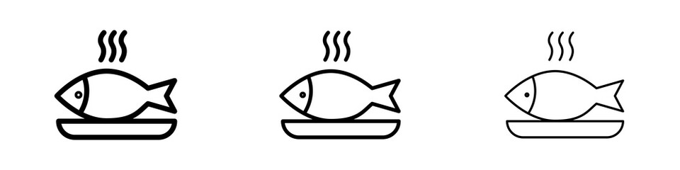 Cooked Fish icons in flat style. line art. vector illustration