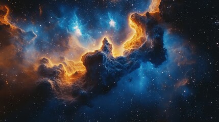Fototapeta premium Stunning Cosmic Clouds in Space with Bright Blue and Orange Hues Filling the Night Sky