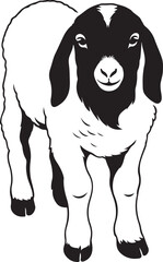 Baby goat black and white silhouette cute pose, Adorable kid goat pet illustration