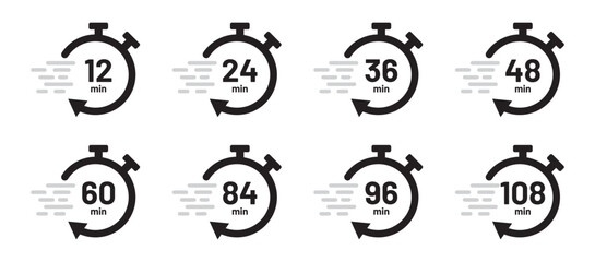 Stop watch icon set in black and white stroke lines . Timer vector icon set. Time measurement tools collection.