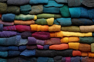Colorful Knitted Textile Showing Various Textured Surfaces in Woven Formation