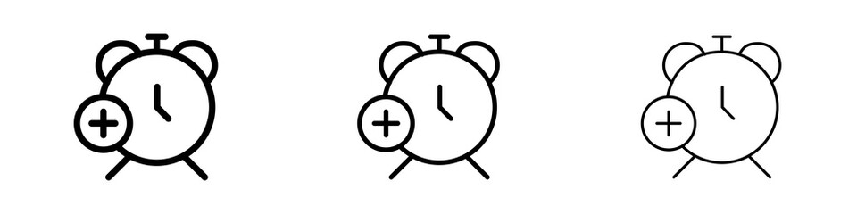 Alarm plus icons in flat style. line art. vector illustration