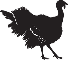 Turkey black silhouette simple drawing, Thanksgiving bird minimal style art