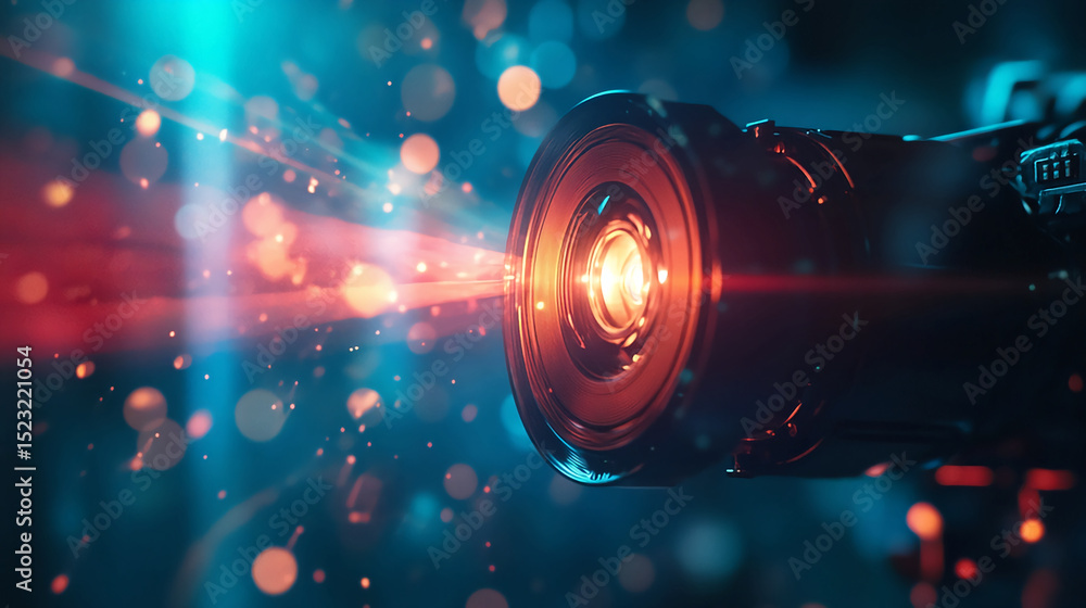 Poster projector lens light beam bokeh effect background for presentation and technology concept design ima