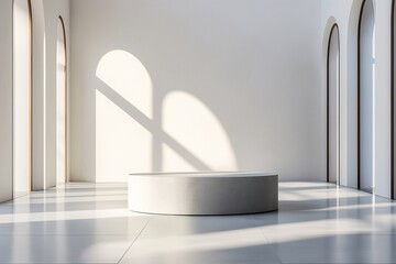 Modern Minimalist Interior Design Showcase. Contemporary Space with Neutral Colors and Geometric Shapes for Inspirational Art Display