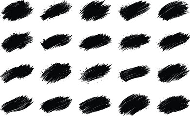 Collection of grungy Brush Stroke bundle with texture on transparent background