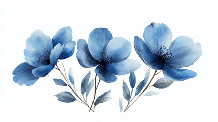 Watercolor blue flowers illustration floral design botanical art print home decor wall art poster card artwork 100