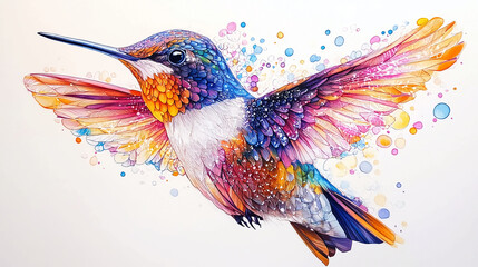 Obraz premium Watercolor hummingbird painting colorful bird art illustration avian drawing animal design nature artwork image