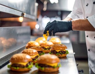 Chef preparing burgers in a kitchen