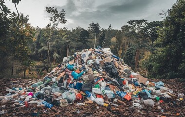 A pile of garbage in the forest