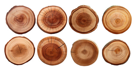 Natural Wooden Tree Rings Collection for Textures and Patterns, PNG bundle collection, Isolated on Transparent Background