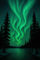 Naklejka premium A vibrant aurora lights up the night sky.
