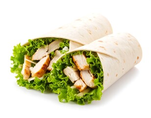 Two chicken wraps with lettuce and cheese