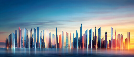 Vibrant Futuristic City Skyline at Sunset