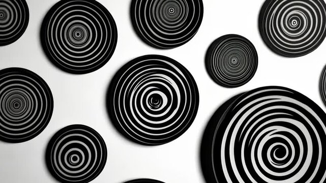 Seamless Black Spiral Circle Pattern Vector Design Icon and Texture Set