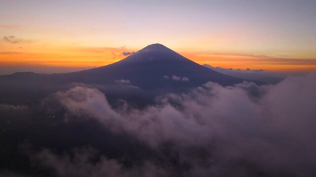 View at one of the most recognizable sights island Bali, volcano Agung, on the top of which according to legend live spirits protecting the island Bali Indonesia, Rice Terraces and Agung volcano 