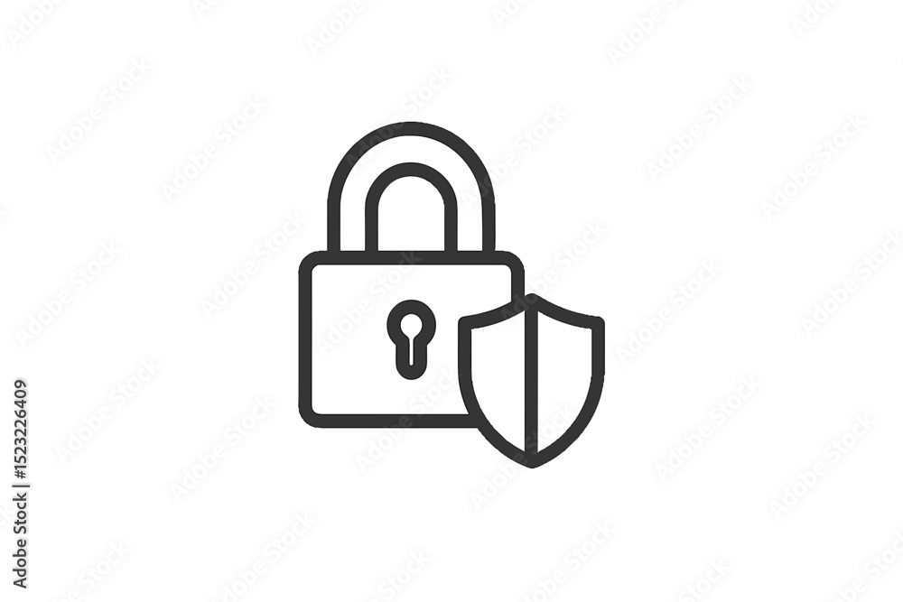 Poster secure lock icon with shield symbolizing protection and safety