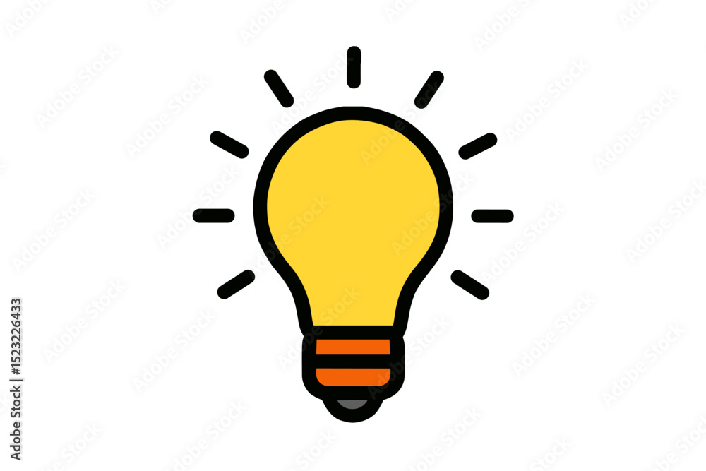 Poster modern light bulb icon with rays in flat design style
