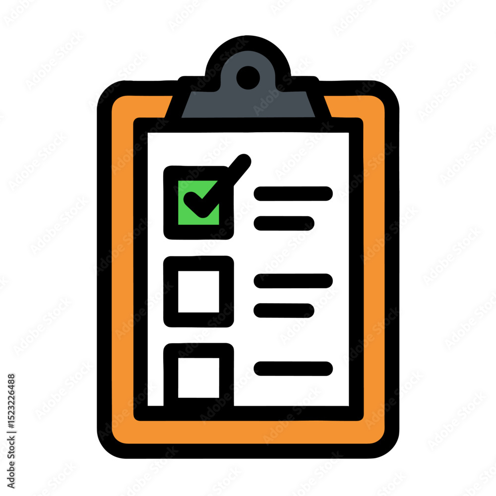 Aufkleber icon of clipboard with checklist and completed task in modern style