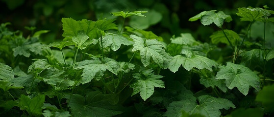 Close Up Of Lush Green Leaves With Water Drops
