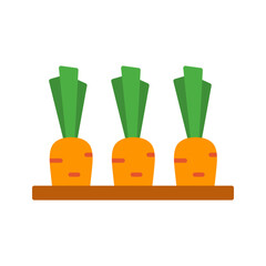 Cartoon carrot plants growing in soil
