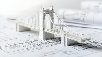 White Model Bridge On Architectural Drawings