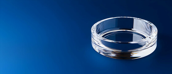Clear Glass Ashtray On Blue Background