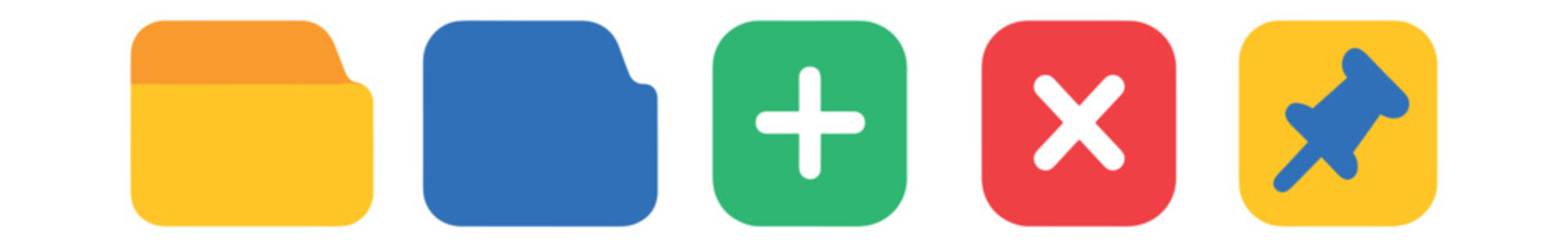 Flat vector icons of navigation tabs: tab active, tab inactive, add tab, close tab, pinned tab.