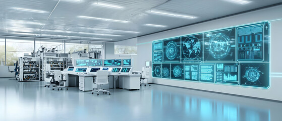 Modern Technology Control Room With Interactive Screens