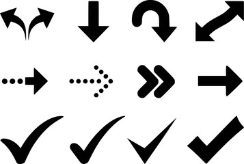 Collection of black arrows and check marks elements