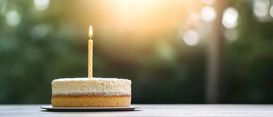 Single Candle On A White Birthday Cake