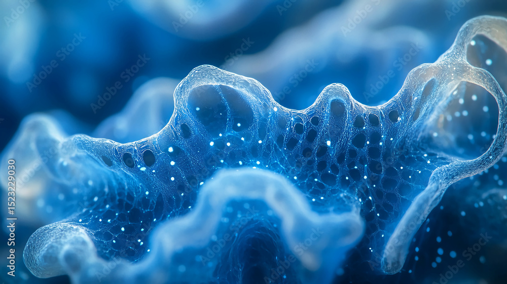 Poster abstract blue network background with glowing dots and lines for science and technology concept
