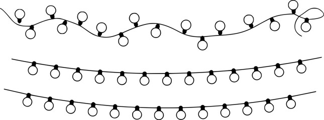 Simple string lights vector illustration in black and white