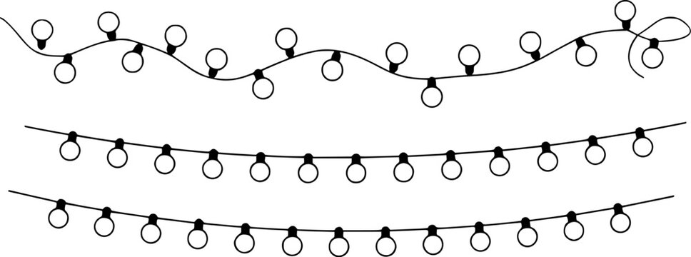 Simple string lights vector illustration in black and white