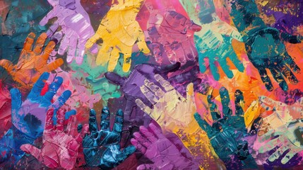 Painting of Overlapping Colorful Hands