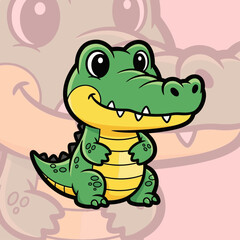 Obraz premium Adorable cartoon crocodile smiling cheerful vibrant jungle character