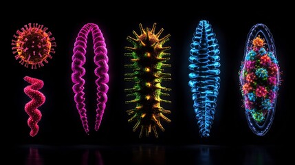 Colorful Illustration of Icosahedral and Helical Viruses
