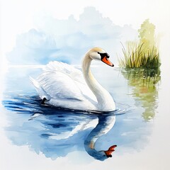 Obraz premium Graceful swan gliding on a tranquil lake serenity captured in watercolor nature art peaceful environment artistic perspective