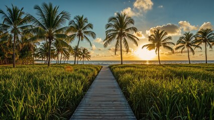 tropical beach at sunset