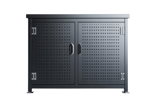Industrial strength metal storage cabinet ready to secure your tools with durable steel hinges on transparent background