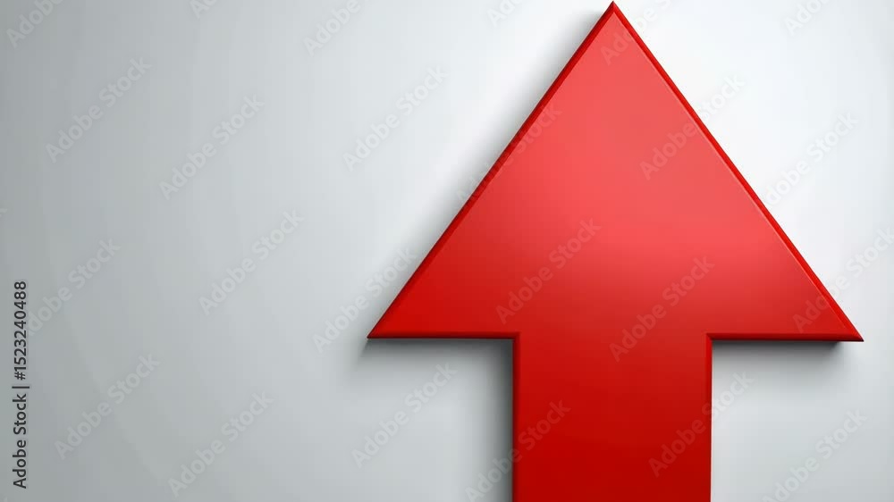 Poster ascending glossy red arrow on white background pointing upwards illustrating progress and growth wit
