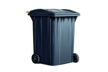 A sturdy blue rolling trash can ready for collection symbolizing civic duty and waste on transparent background