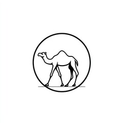 Obraz premium Simple black line art camel in a circle