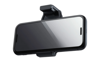 Modern smartphone elegantly secured in a car mount ready for navigation and hands free calls A on transparent background
