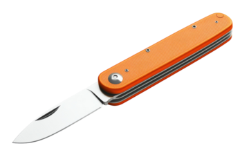 A vibrant orange pocketknife a symbol of readiness for outdoor adventures displayed against a on transparent background