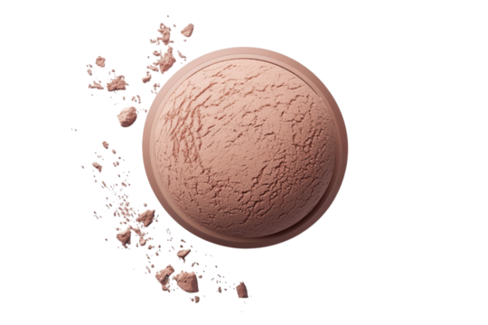 A Luxurious dome of pressed face powder ready for the perfect application with subtle shimmer on transparent background