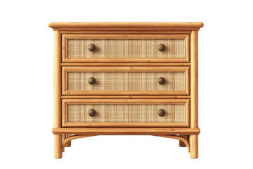 Captivating Rattan Dresser evokes Coastal Comfort and Tropical Relaxation Three Drawers in on transparent background