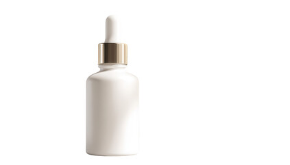 White cosmetic bottle with dropper cap mockup on a white background, png, transparent